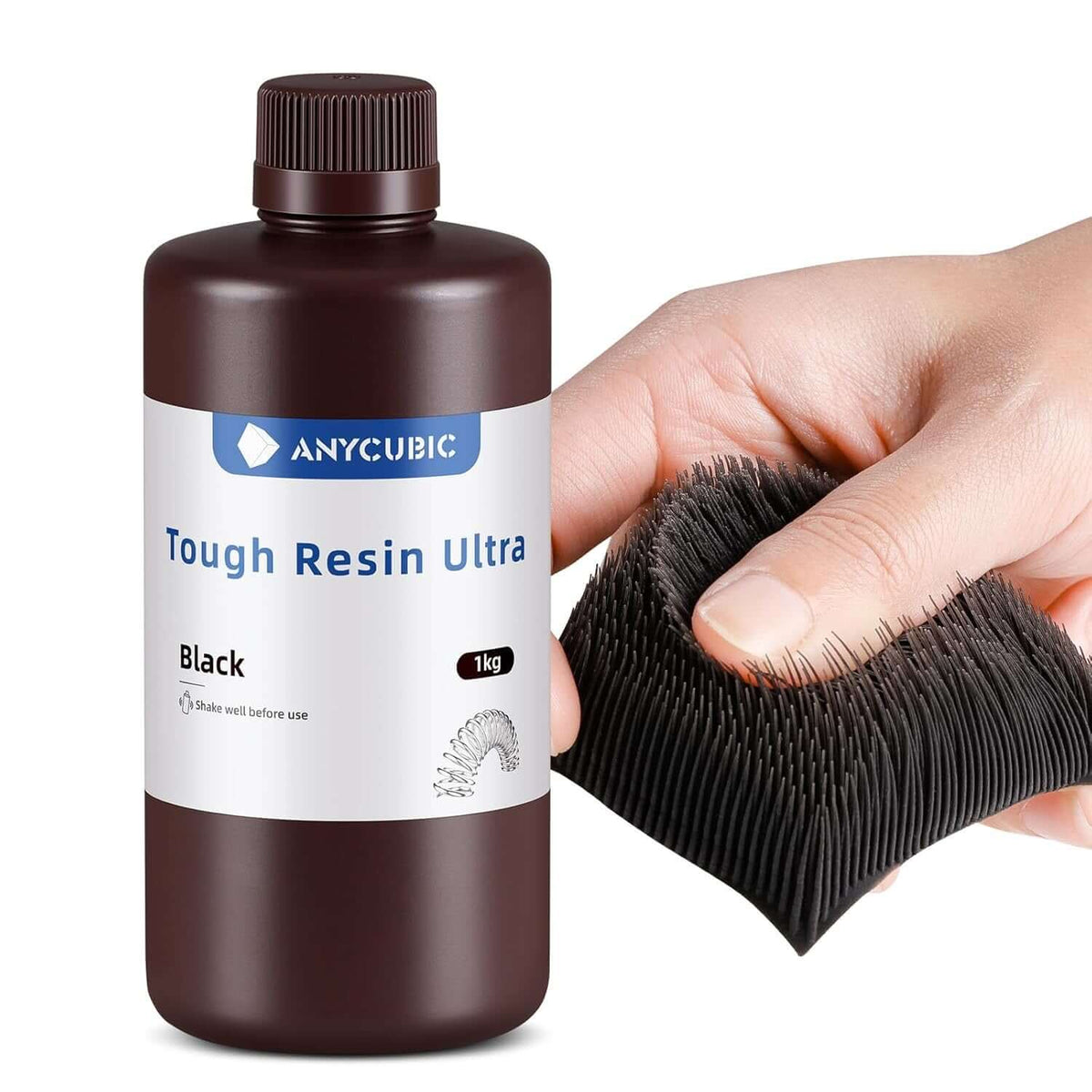 Stampa di capelli in resina Anycubic Tough Ultra nera che dimostra flessibilità - Mr Resin