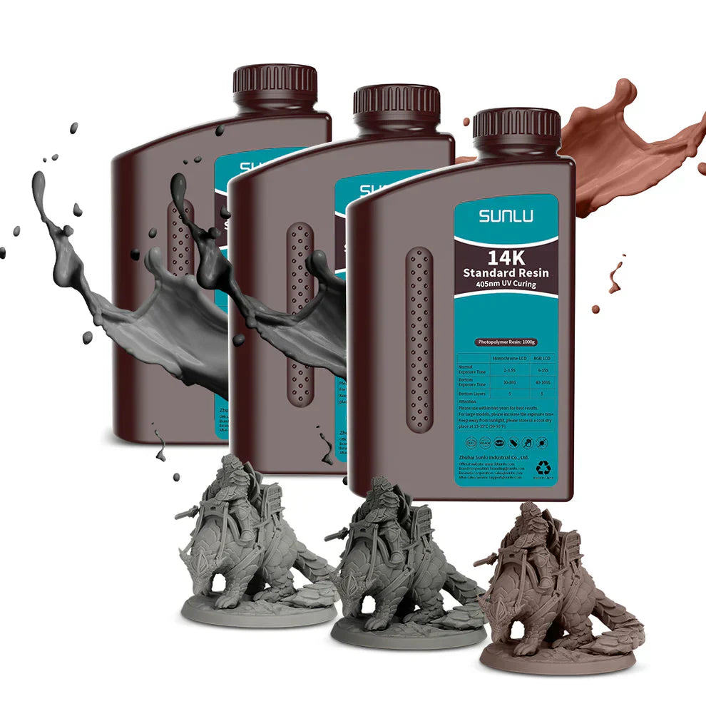 3 frascos Resina UV Sunlu 14K para impressora 3D com figuras de exemplo - Mr Resin