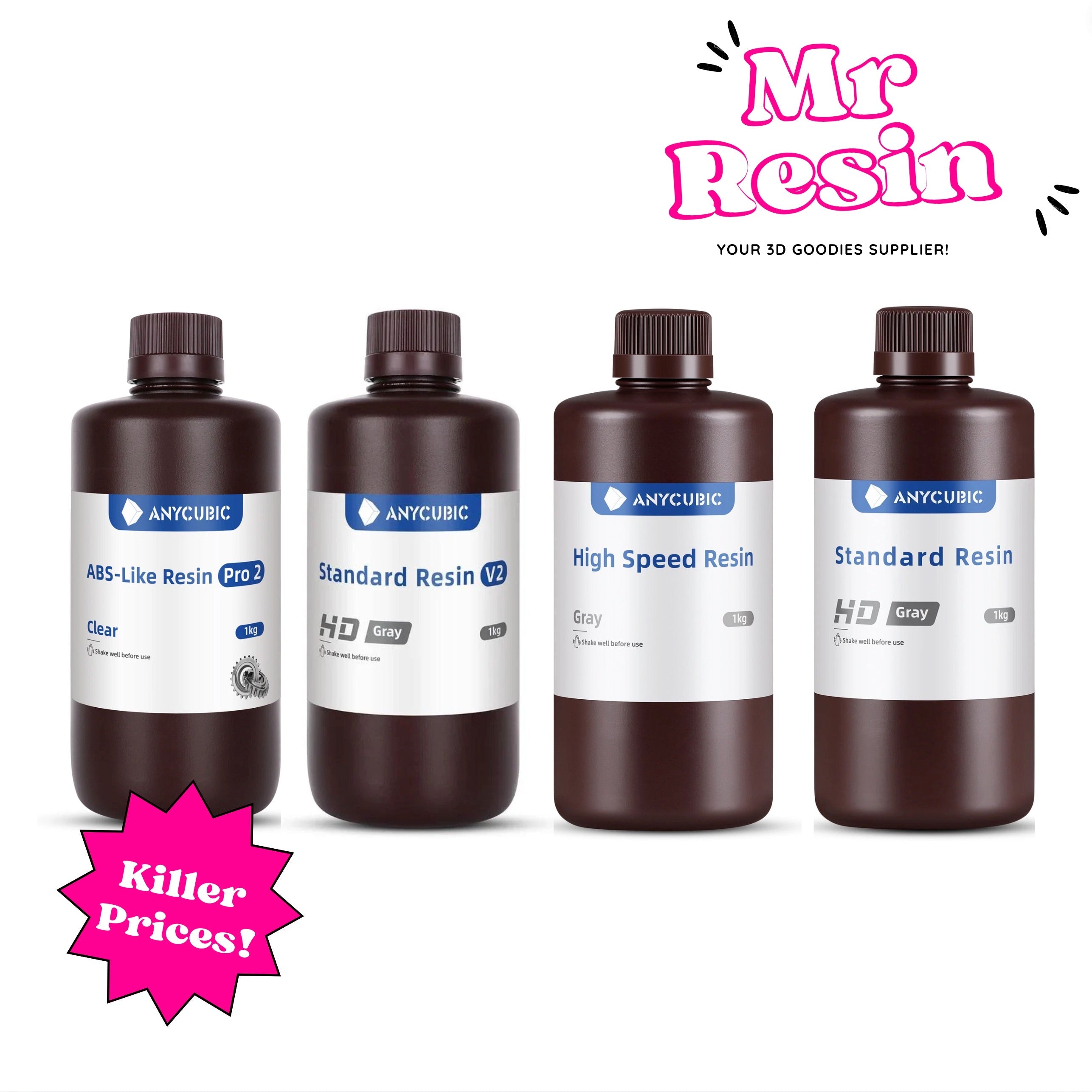4 bottiglie di resine Anycubic colori vari per stampante 3D - Mr Resin