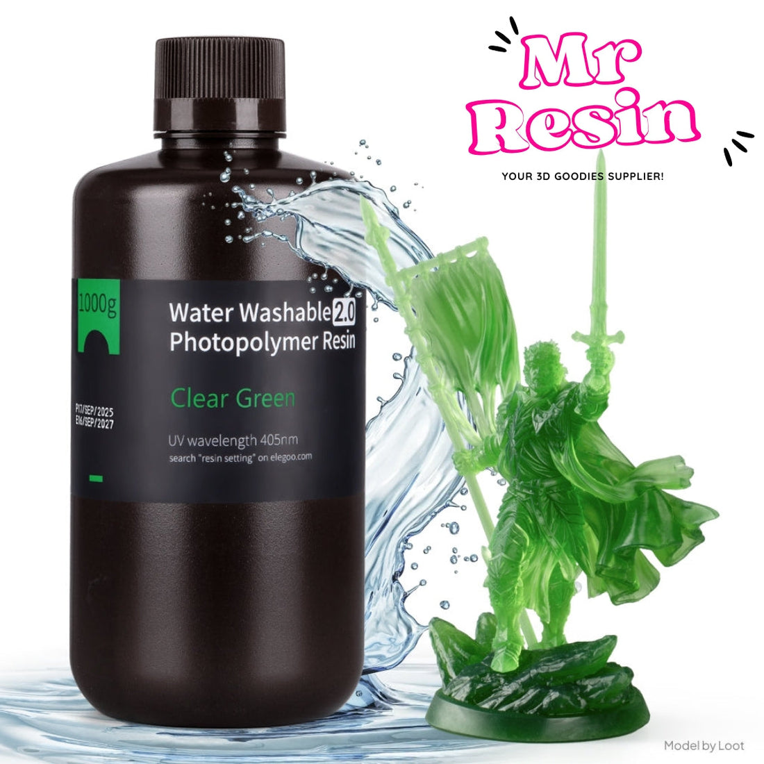Resina impresora 3D ELEGOO Water Washable Resin V2.0 Verde - Mr Resin