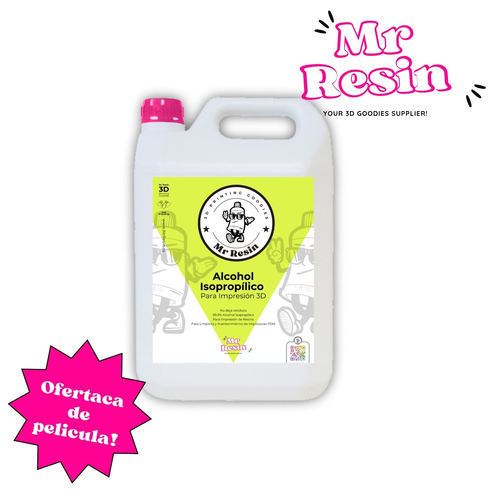 Alcohol isopropilico 99% 5 litros para limpieza resina 3D - Mr Resin