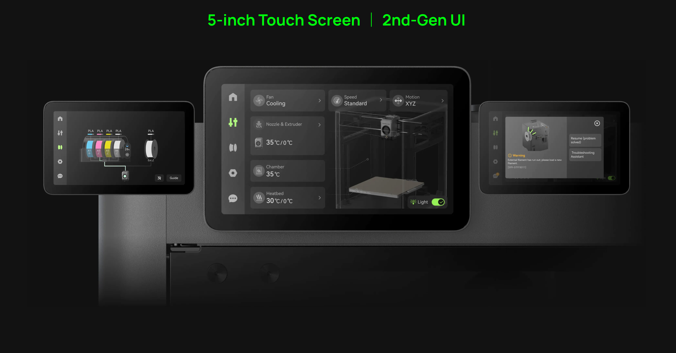 Bambu Lab P2S FDM printer front screen and menu details - Mr Resin