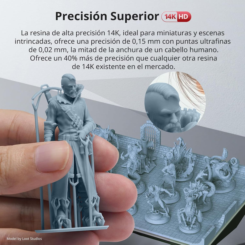 Résine de texture Anycubic 14K, détail et flexibilité pour vos miniatures et figurines.
