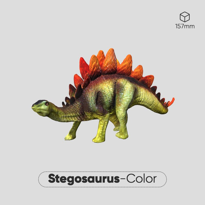 Modelo en color de una figura de estegosaurio de 157 mm hecho con el escáner 3D 3DMakerPro Seal