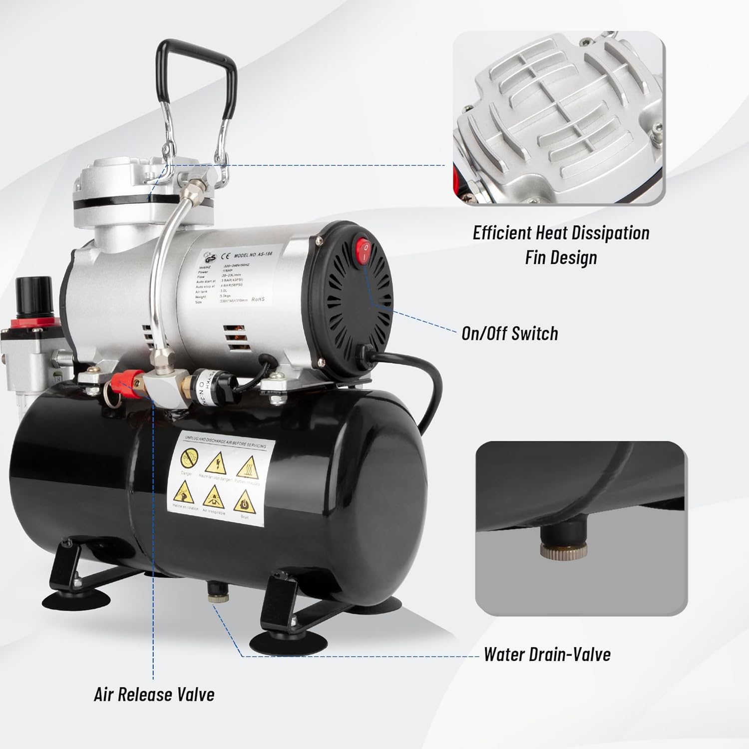 🔋 Compressor de aerógrafo Vallejo AS186 com depósito de 3L