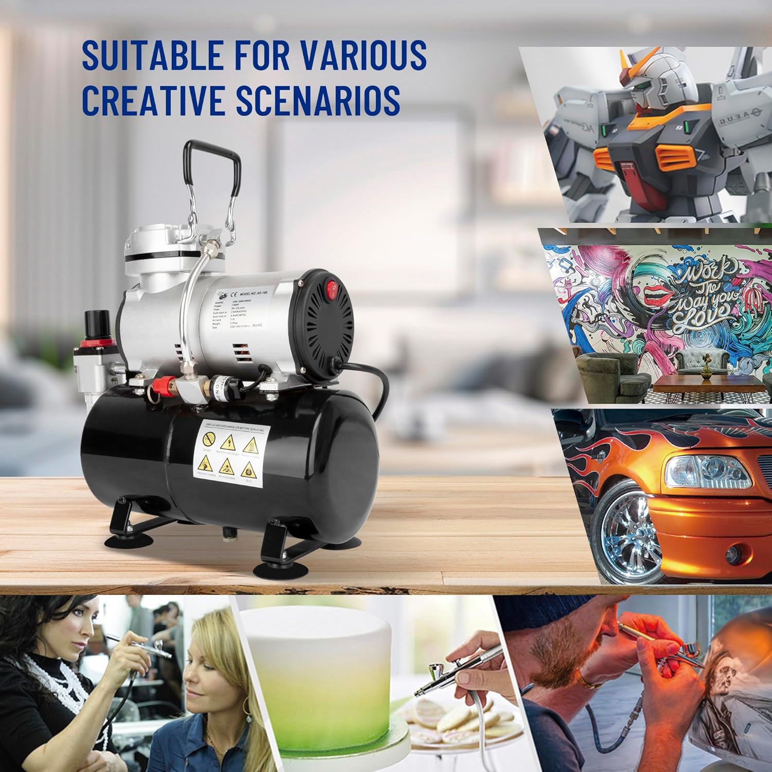 🔋 Compressor de aerógrafo Vallejo AS186 com depósito de 3L