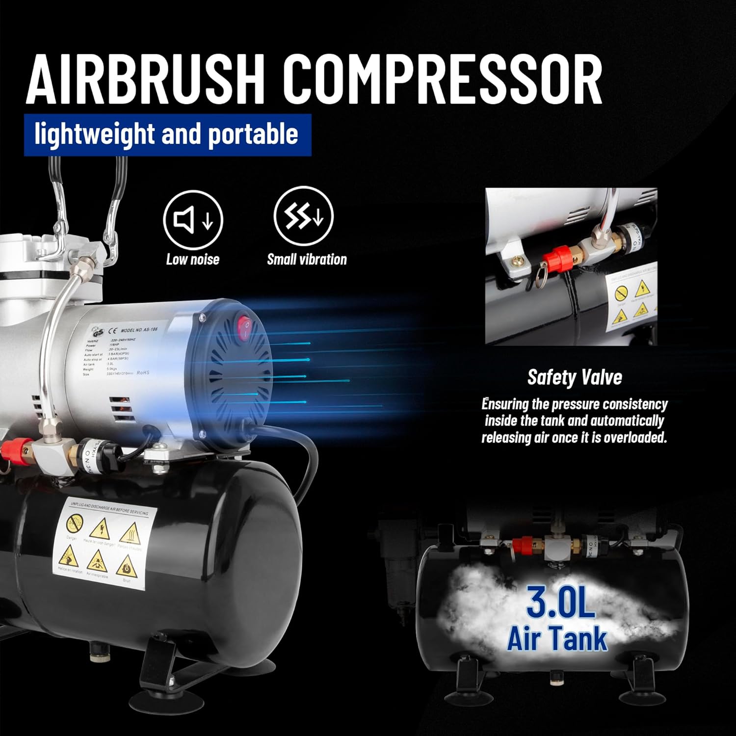 🔋 Compresor de Aerógrafo Vallejo AS186 con Depósito 3L
