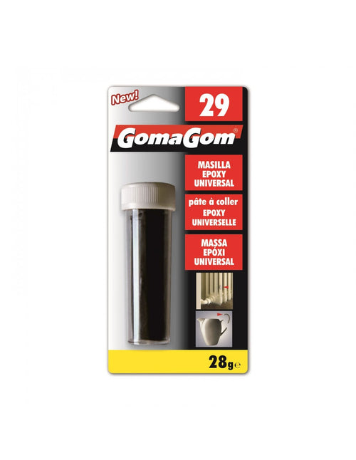 Bote masilla epoxi universal Gomagom 29 (28g) que endurece bajo agua. Repara piezas impresas en 3D expuestas a humedad y reparaciones generales.