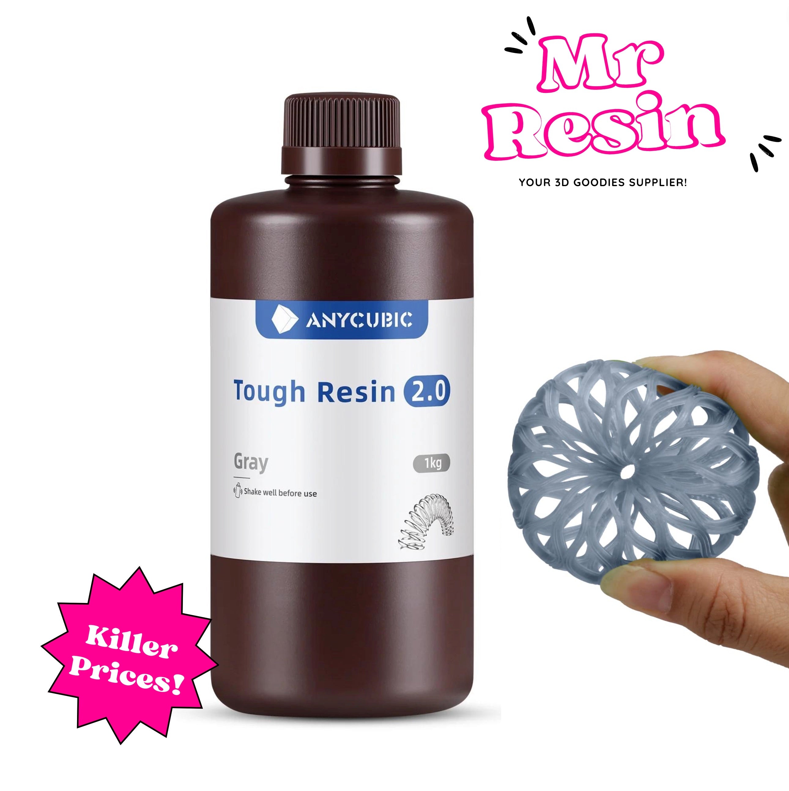 🔥1Kg Resina Anycubic tough  2.0, resina resistente semi flexible🔥