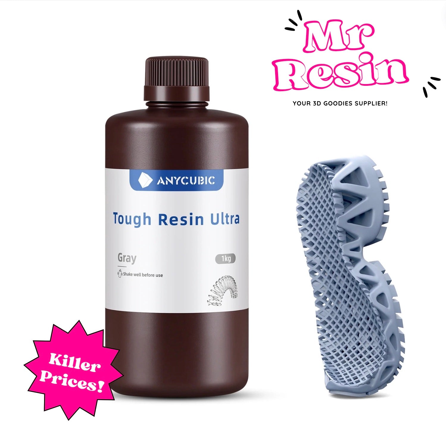 🔥1Kg Resina Anycubic Tough Ultra, resina resistente, semi flexible🔥