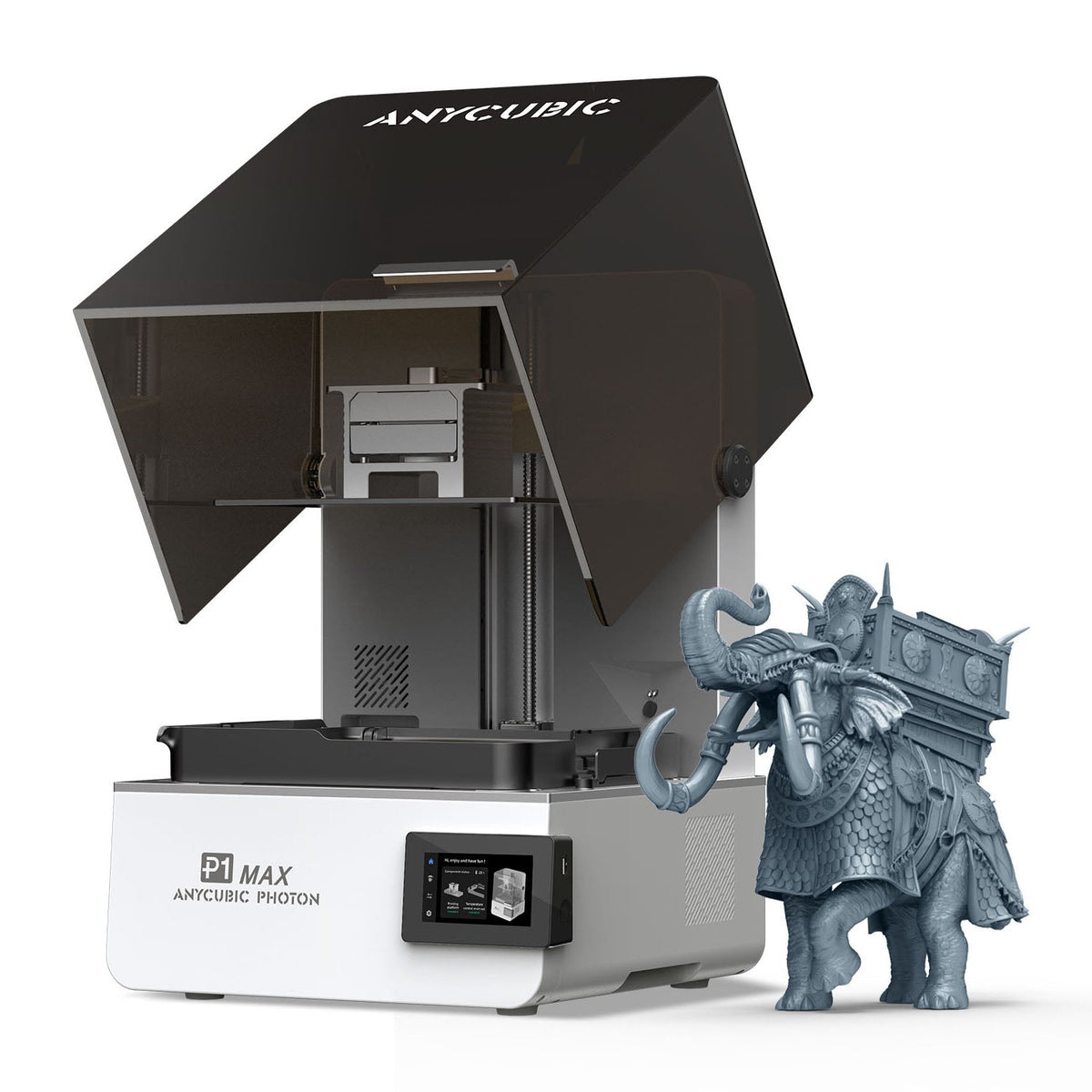 Anycubic Photon P1 Max, impresora 3D de resina de gran formato con figura impresa de elefante