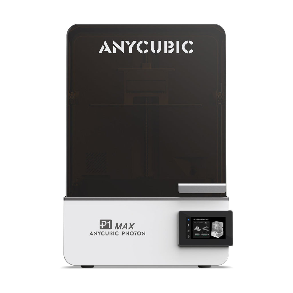 Anycubic Photon P1 Max vista frontal con tapa UV y pantalla táctil de 4,5 pulgadas
