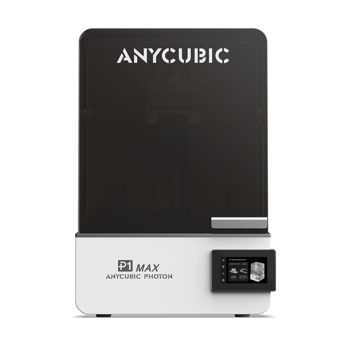 Anycubic Photon P1 Max vista frontal con tapa UV y pantalla táctil de 4,5 pulgadas