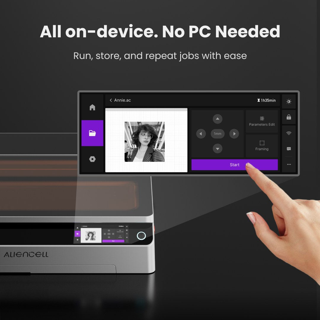 Pantalla táctil de 6,86 pulgadas de la grabadora láser Aliencell X1 20W para trabajar sin ordenador