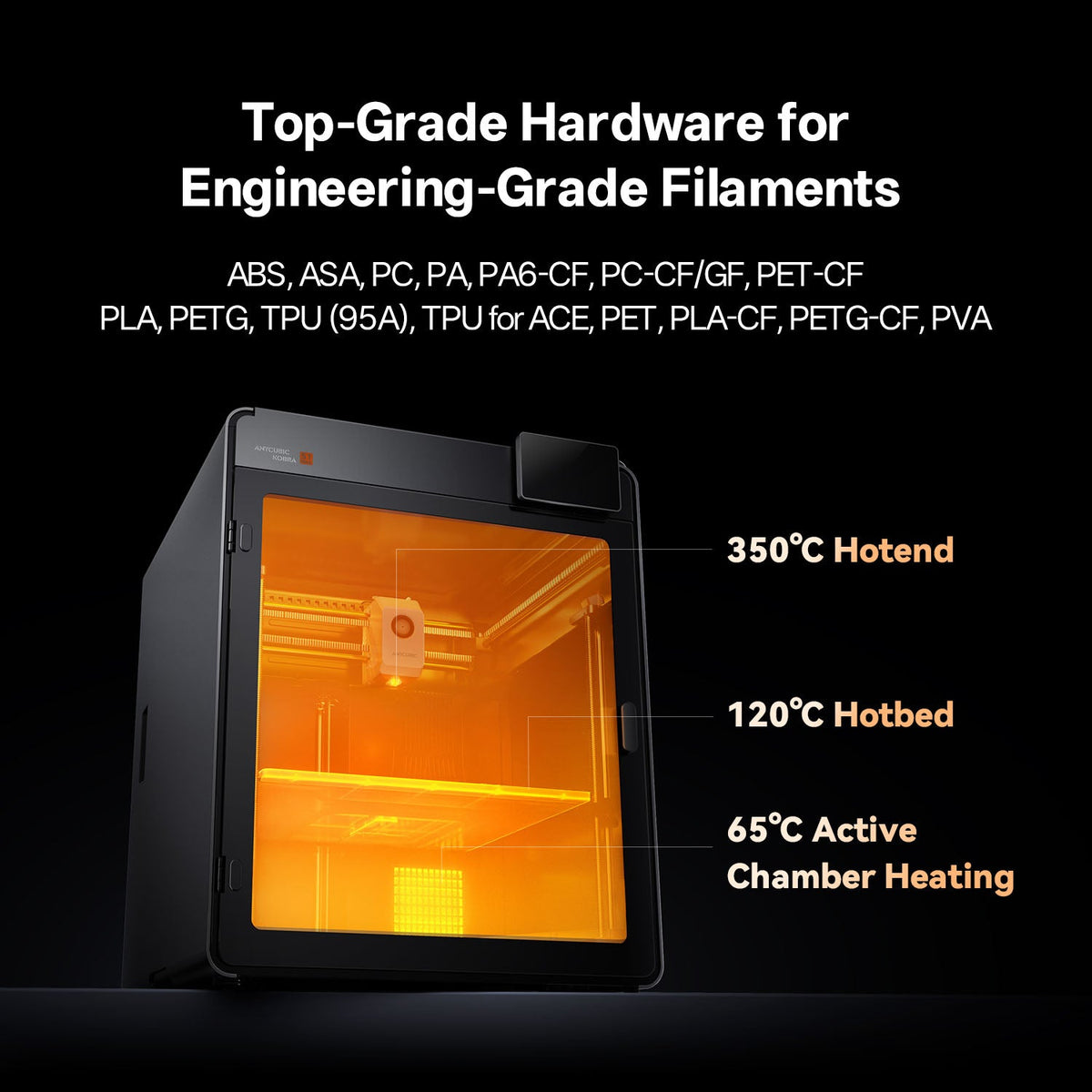 Kobra S1 Max con hotend de 350 °C, cama de 120 °C y cámara calefactada a 65 °C