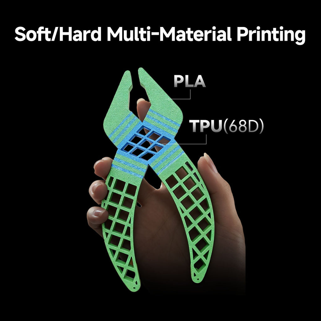 Pieza mixta de PLA rígido y TPU flexible impresa con la Kobra X