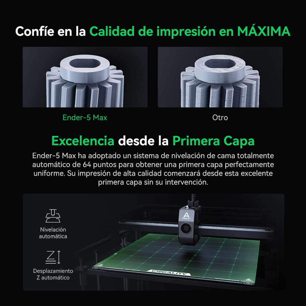 Nivelado automático de 64 puntos y calidad desde la primera capa en la Ender-5 Max
