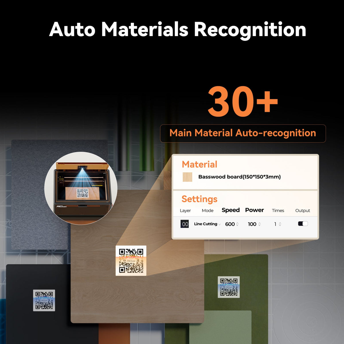 Reconocimiento automático de materiales por QR en la grabadora láser Creality Falcon A1