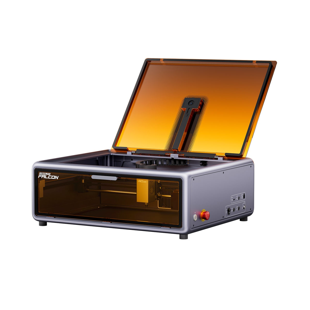 Grabadora láser Creality Falcon A1 10W con la tapa abierta