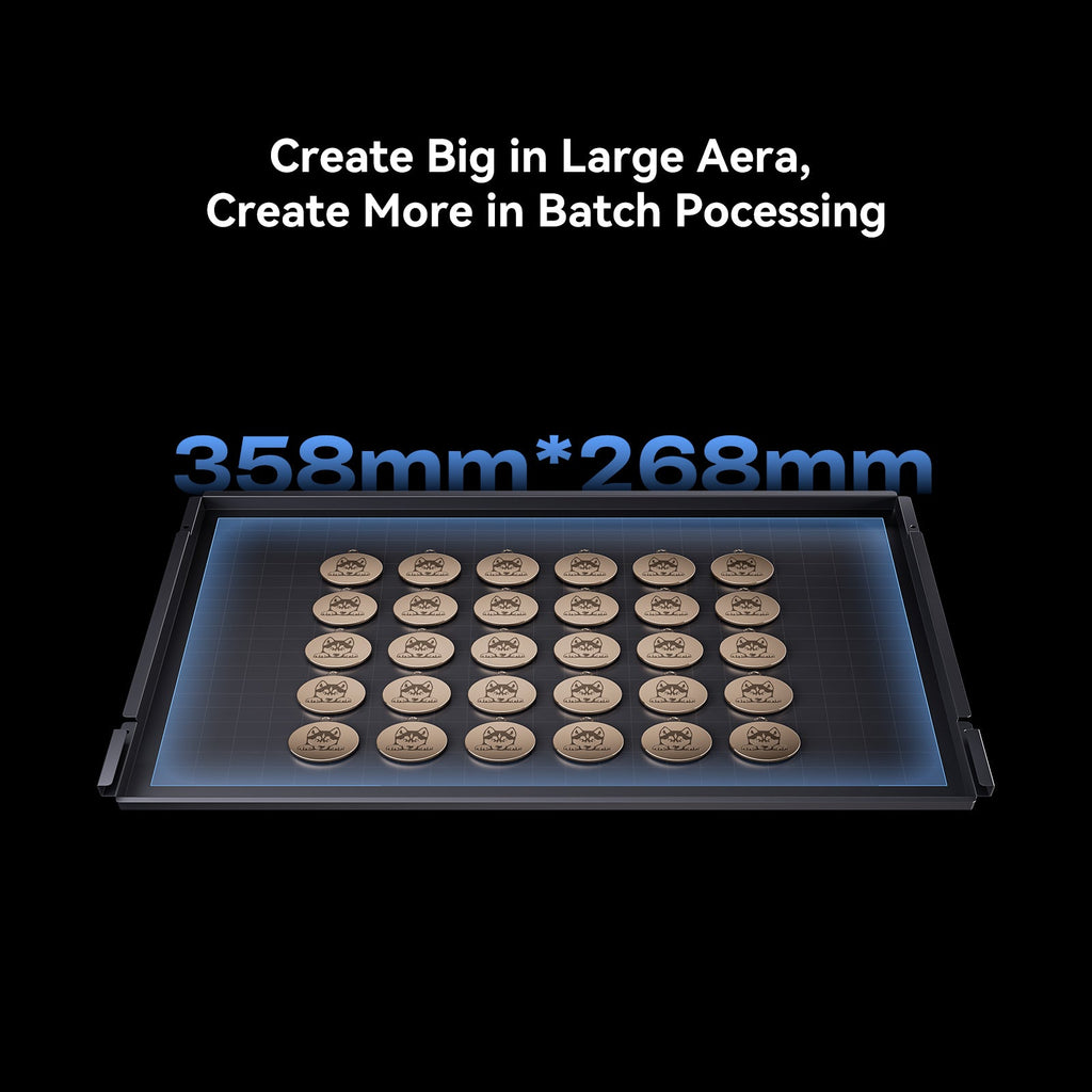 Área de trabajo de 358 x 268 mm de la grabadora láser Creality Falcon A1 Pro con grabado por lotes