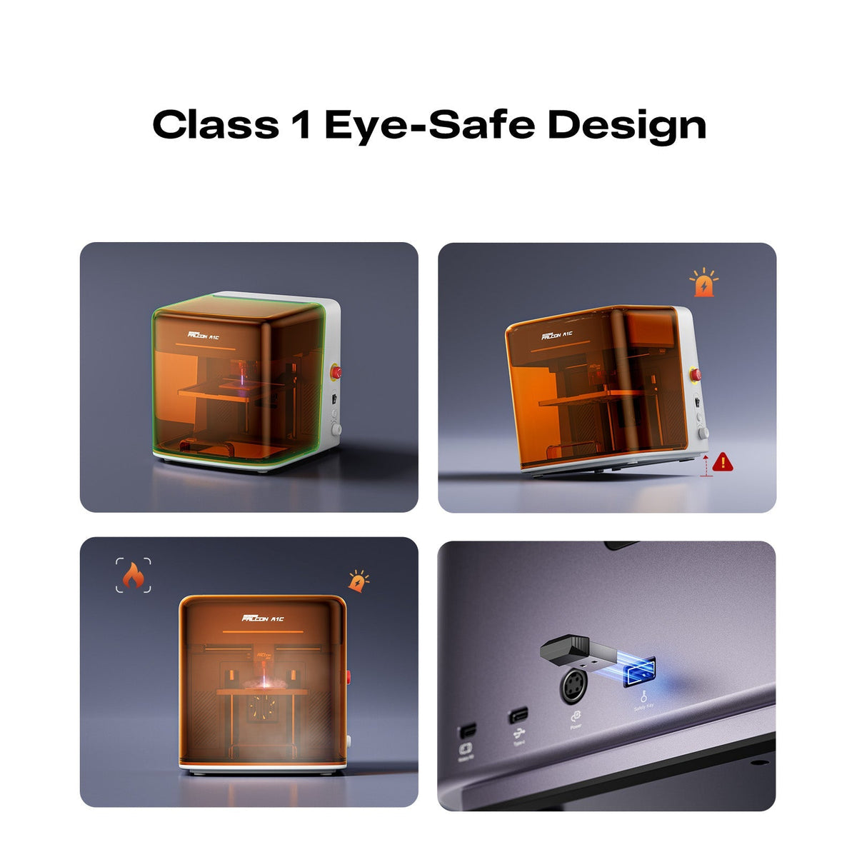 Seguridad clase 1, detección de llama y llave USB de la grabadora láser Creality Falcon A1C