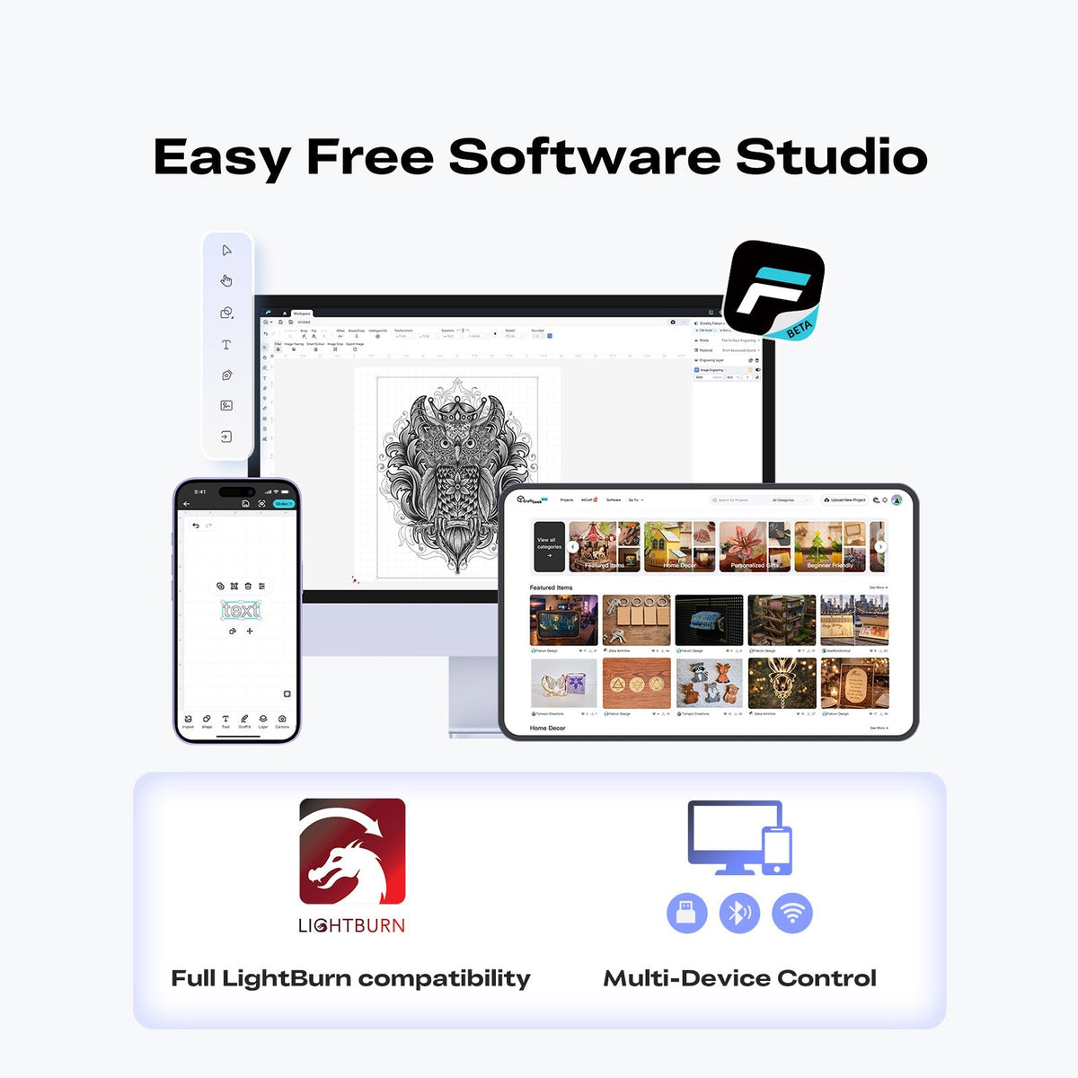Software Falcon Design Space y compatibilidad con LightBurn de la grabadora láser Creality Falcon A1C