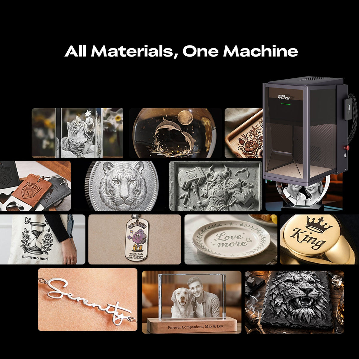 Materiales que graba la grabadora láser Creality Falcon T1: metal, joyería, cuero y cristal