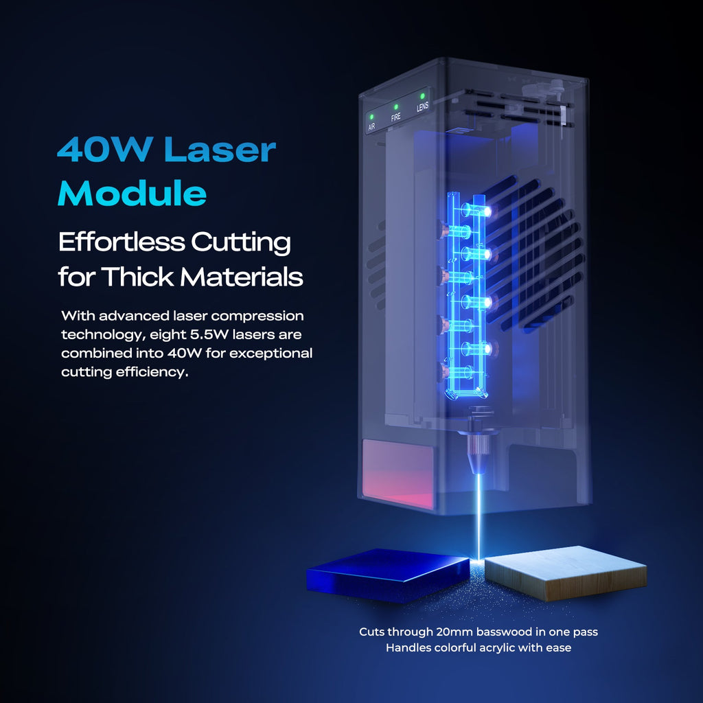 Módulo de diodo de 40 W de la grabadora láser Creality Falcon2 Pro S cortando madera
