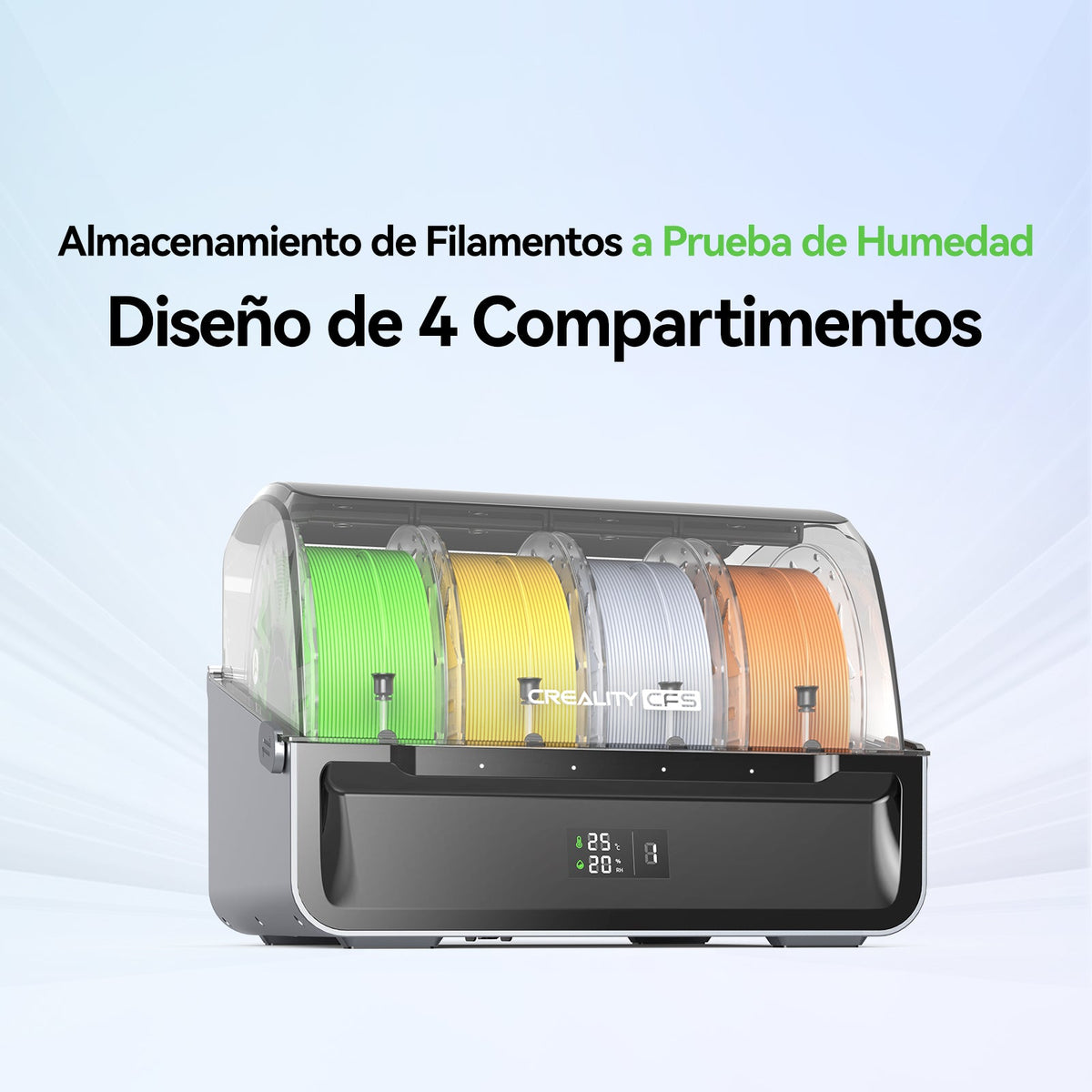 Unidad CFS de Creality con cuatro compartimentos para bobinas de filamento