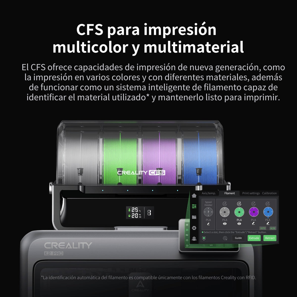 CFS de Creality para impresión multicolor y multimaterial en la K2 Pro
