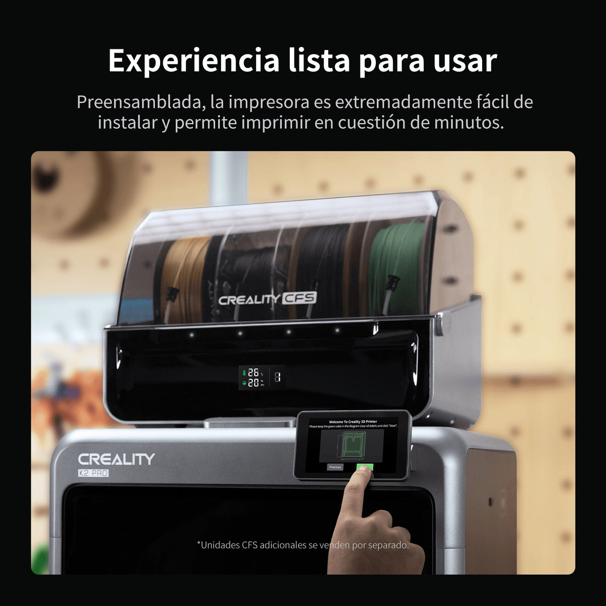 K2 Pro premontada con CFS y pantalla táctil, lista para imprimir