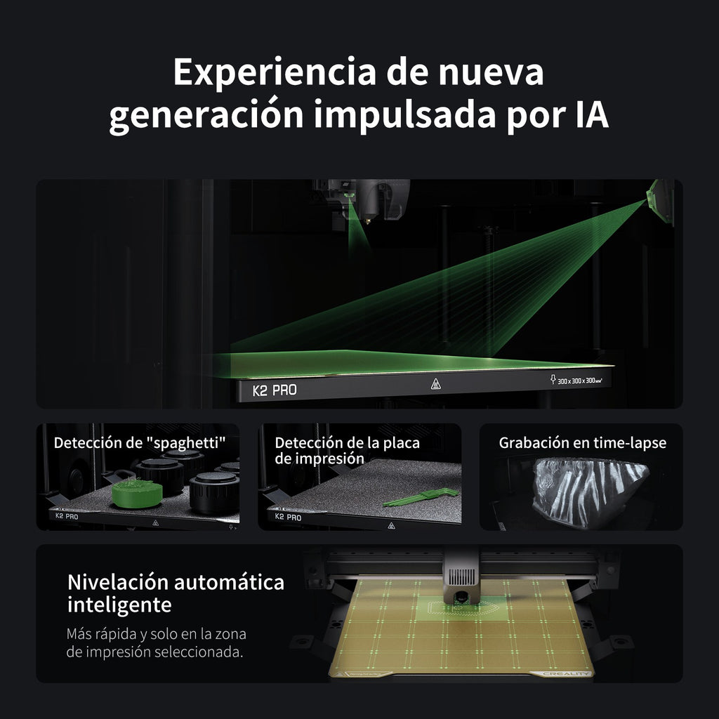 Funciones con IA de la K2 Pro: detección de espaguetis, placa, time-lapse y nivelado inteligente