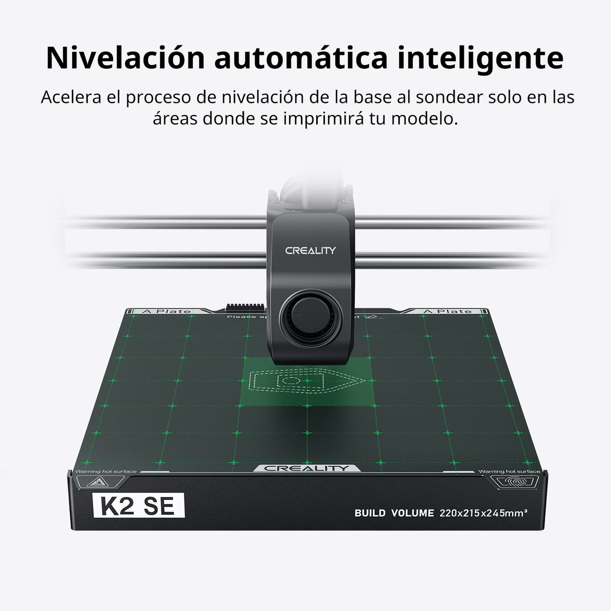 Nivelación automática inteligente sobre la cama de 220 x 215 mm de la K2 SE