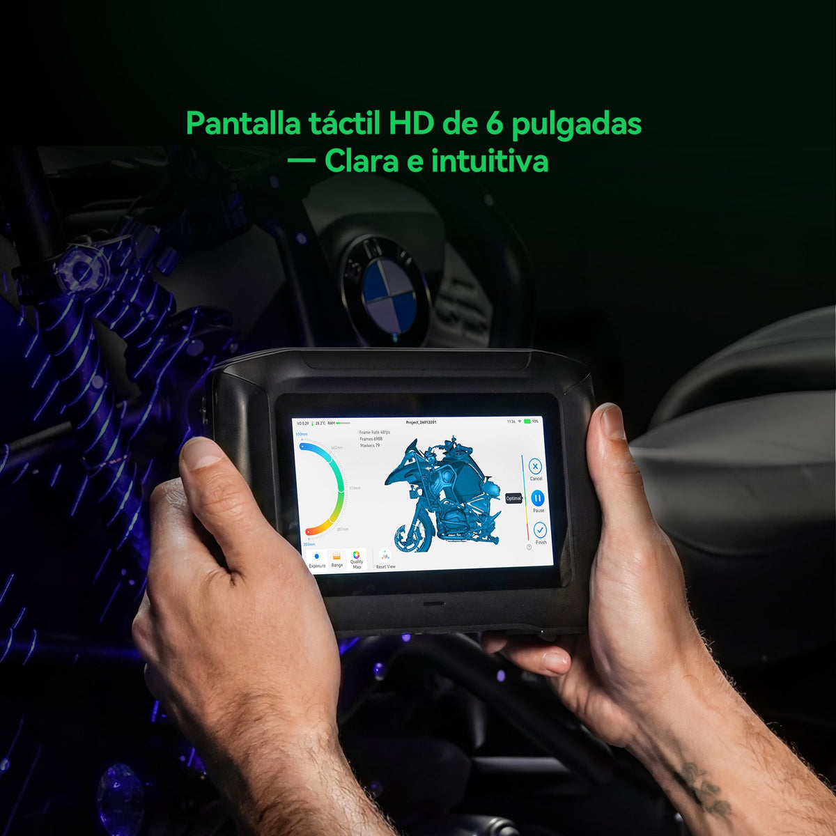 Escaneo de una moto con la pantalla HD del escáner 3D Creality Sermoon P1