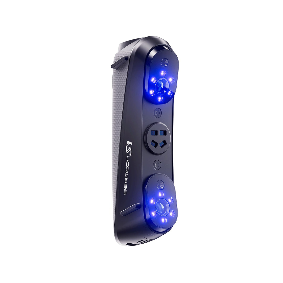 Creality Sermoon S1 escáner 3D de mano con láser azul, vista frontal de las lentes