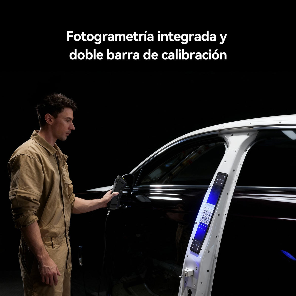 Fotogrametría integrada con barras de escala del escáner 3D Creality Sermoon X1 en una carrocería