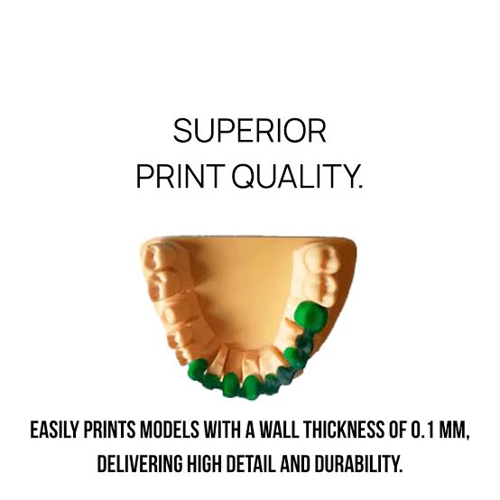Coronas impresas en resina calcinable ELEGOO Dental Castable verde sobre modelo dental, paredes de 0,1 mm