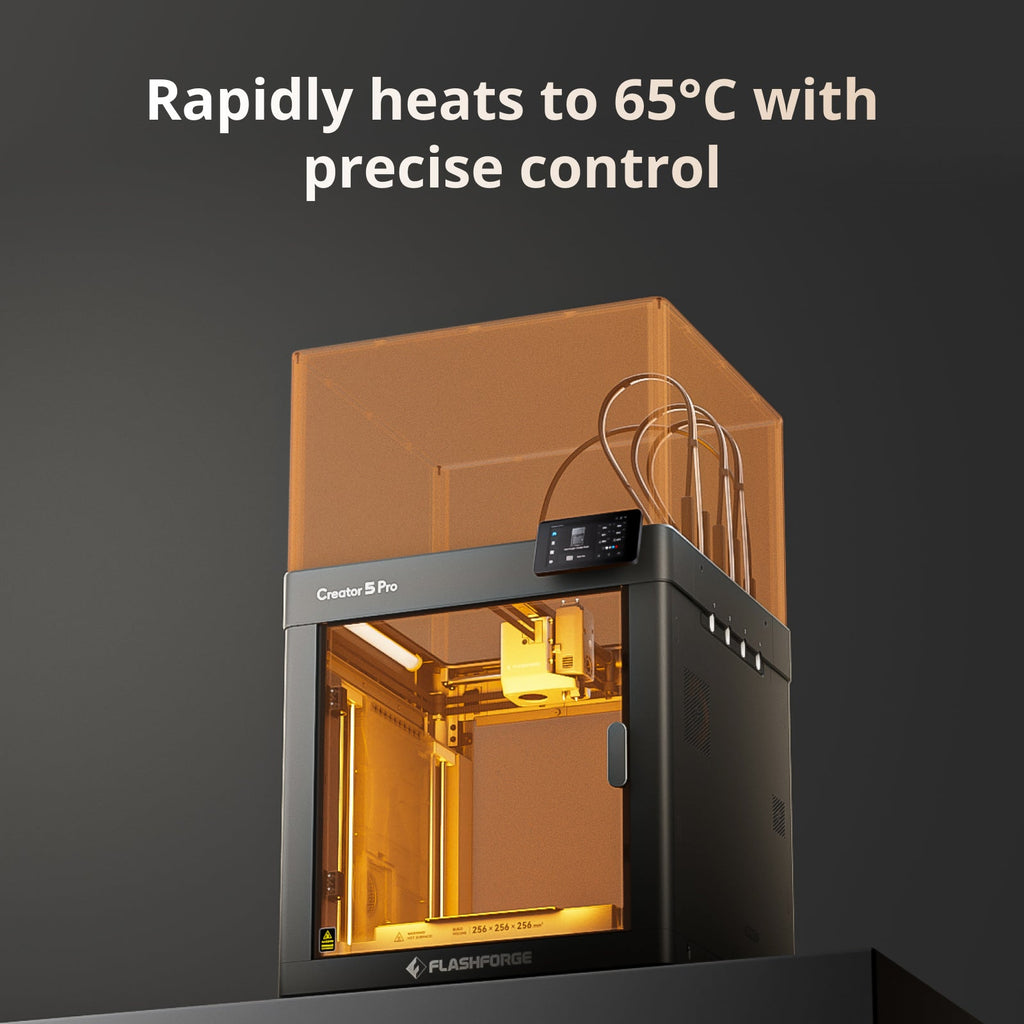 Flashforge Creator 5 Pro con la cámara calefactada a 65 °C para imprimir ABS y ASA