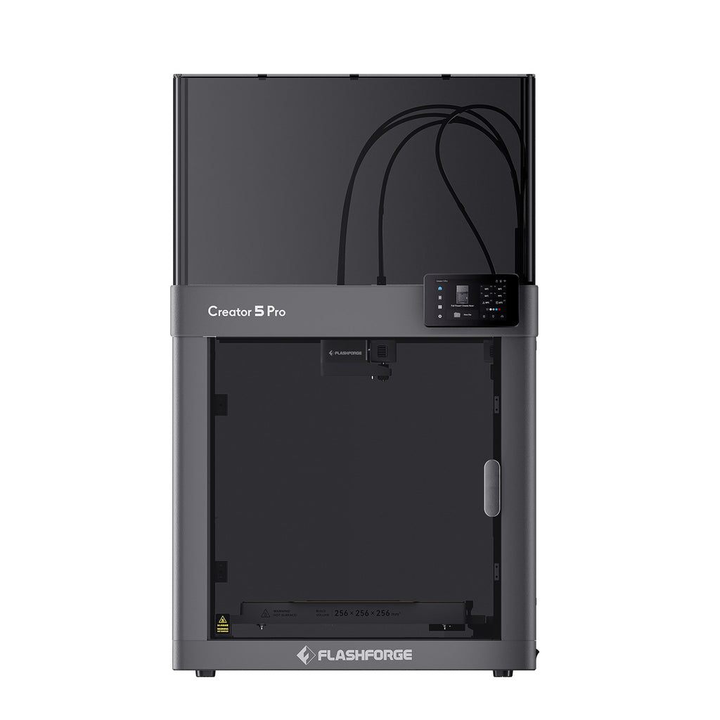 Flashforge Creator 5 Pro de frente con la puerta cerrada y la cámara de impresión cerrada