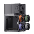 Flashforge Creator 5 Pro, impresora 3D cerrada con 4 cabezales y cuatro bobinas en el lateral