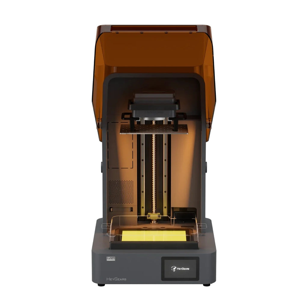 HeyGears Reflex 2 Pro con la tapa abierta mostrando el eje Z, la plataforma y la pantalla