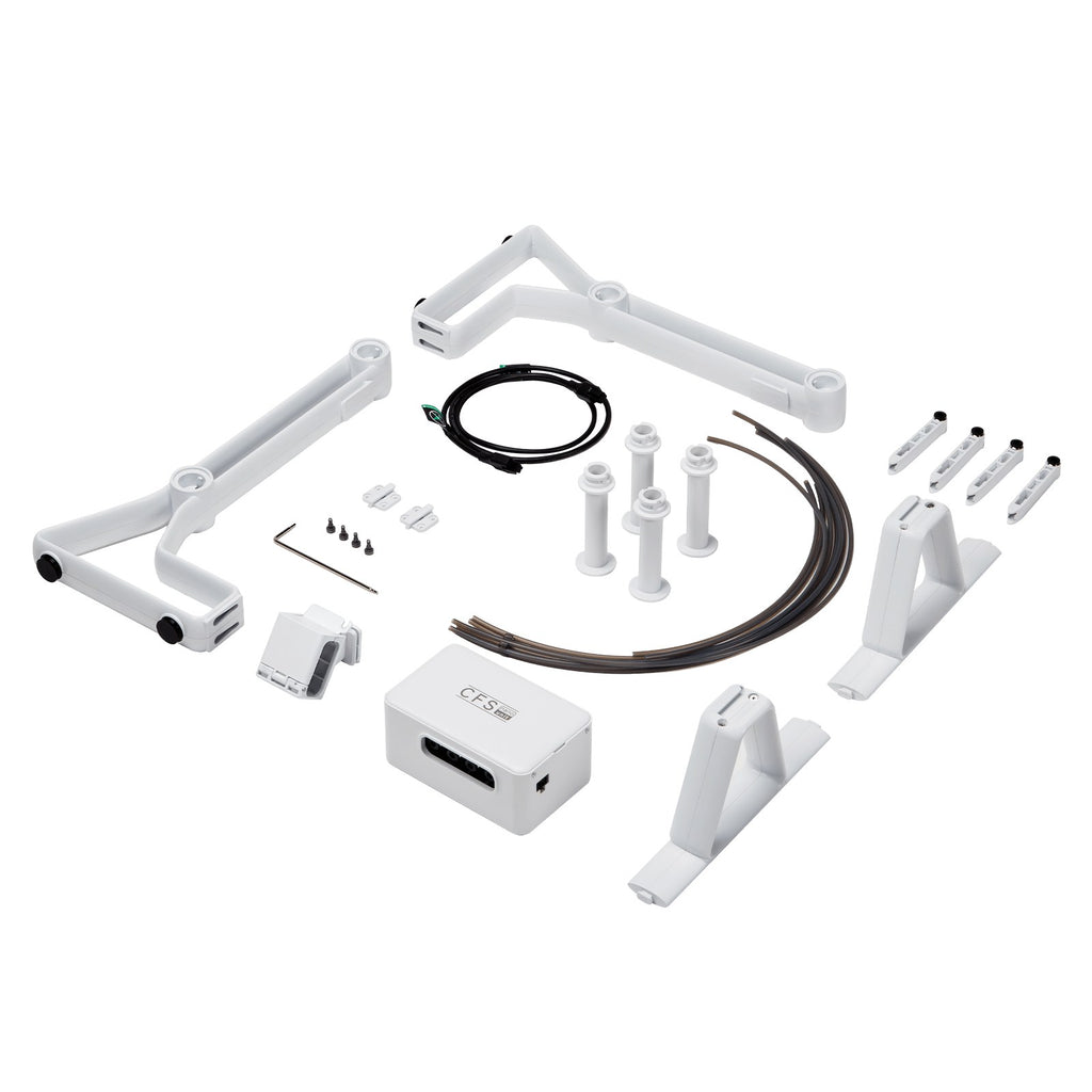 Piezas del kit CFS Nano: módulo, soporte, portabobinas, rodillos y tubos PTFE