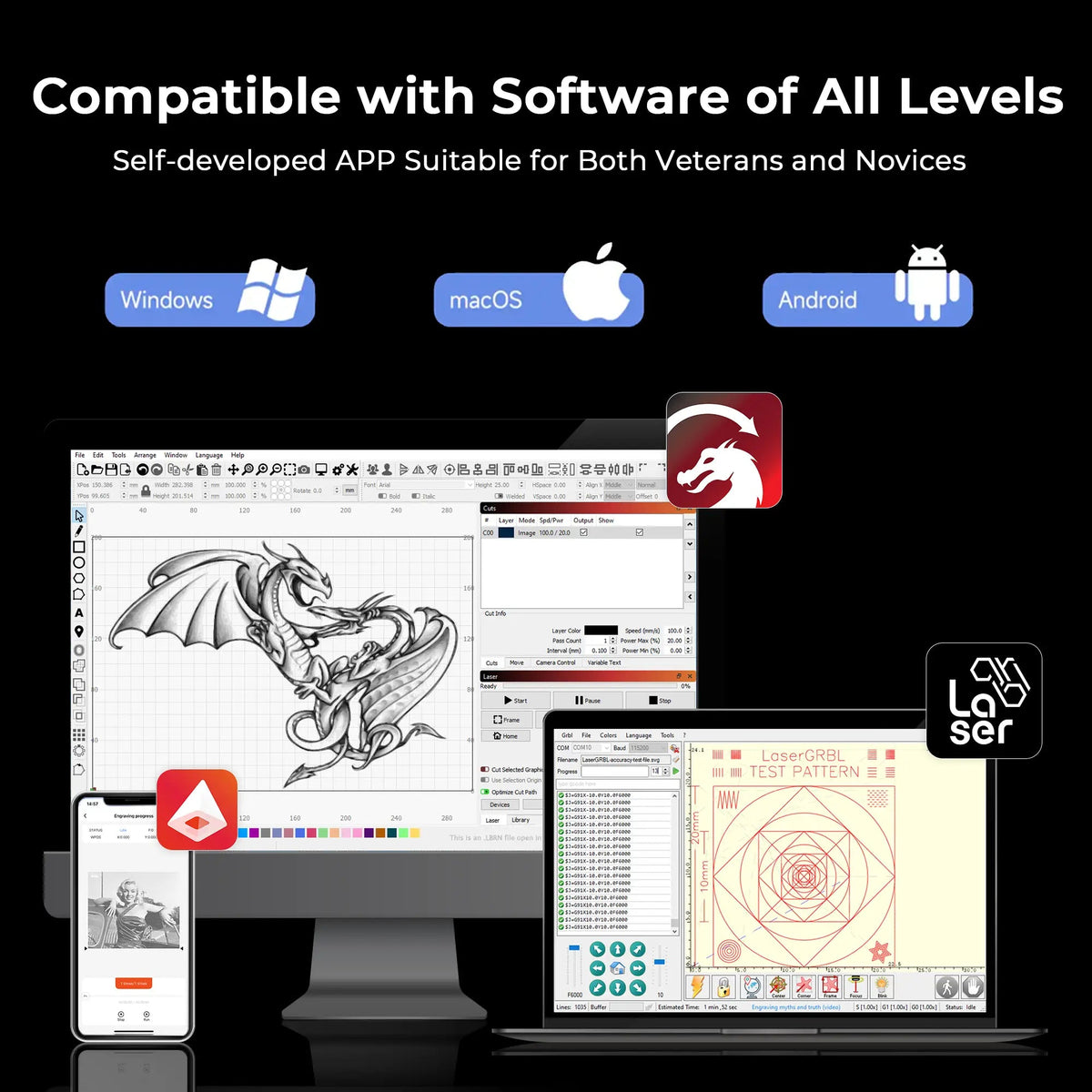 Software compatible con la grabadora láser Ortur F10: app de Ortur, LightBurn y LaserGRBL