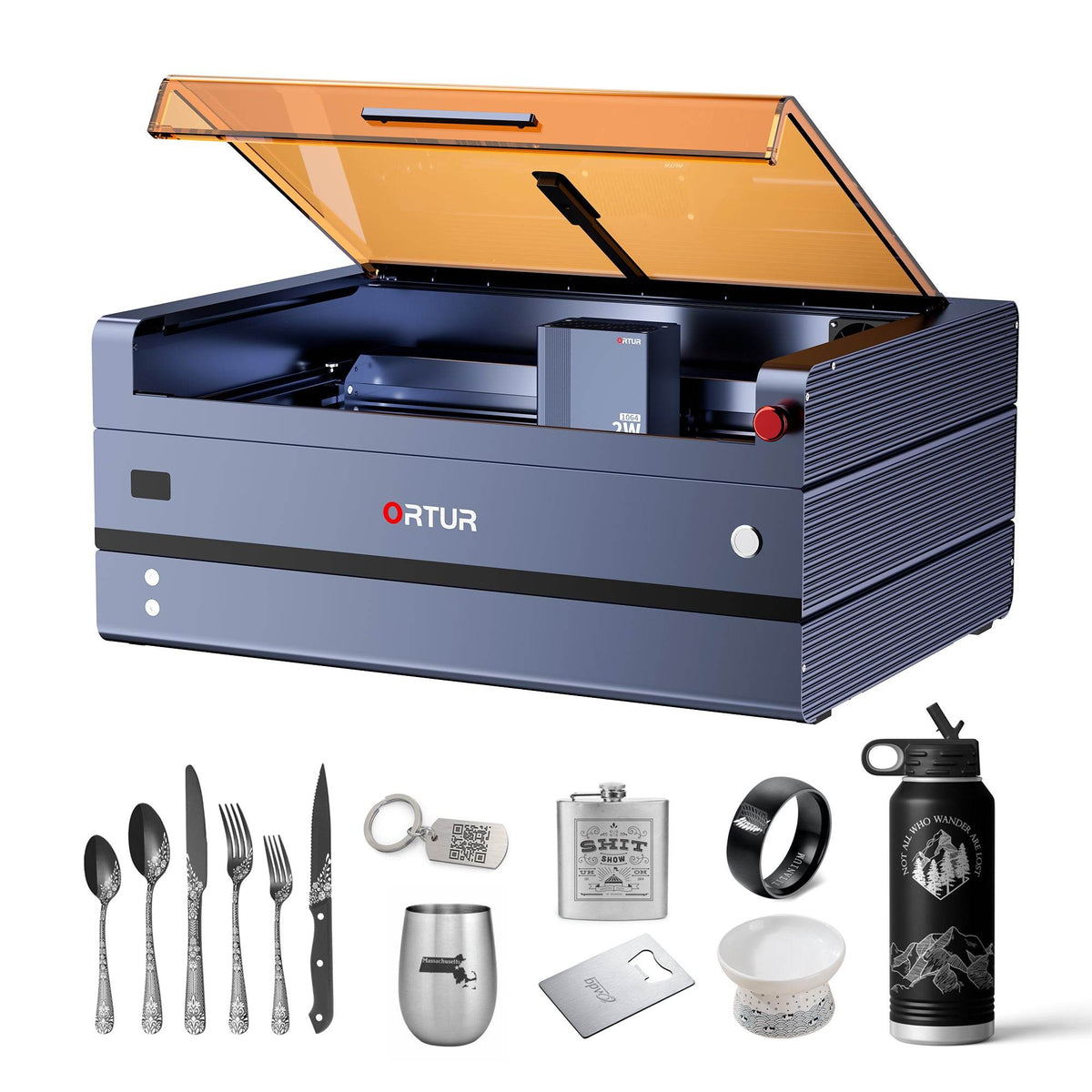 Ortur H20 40W, grabadora láser cerrada, con piezas de metal grabadas