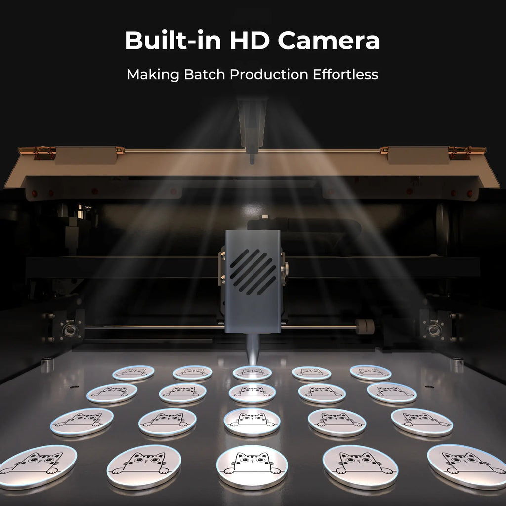 Cámara HD de la grabadora láser Ortur R2 10W grabando posavasos en tanda