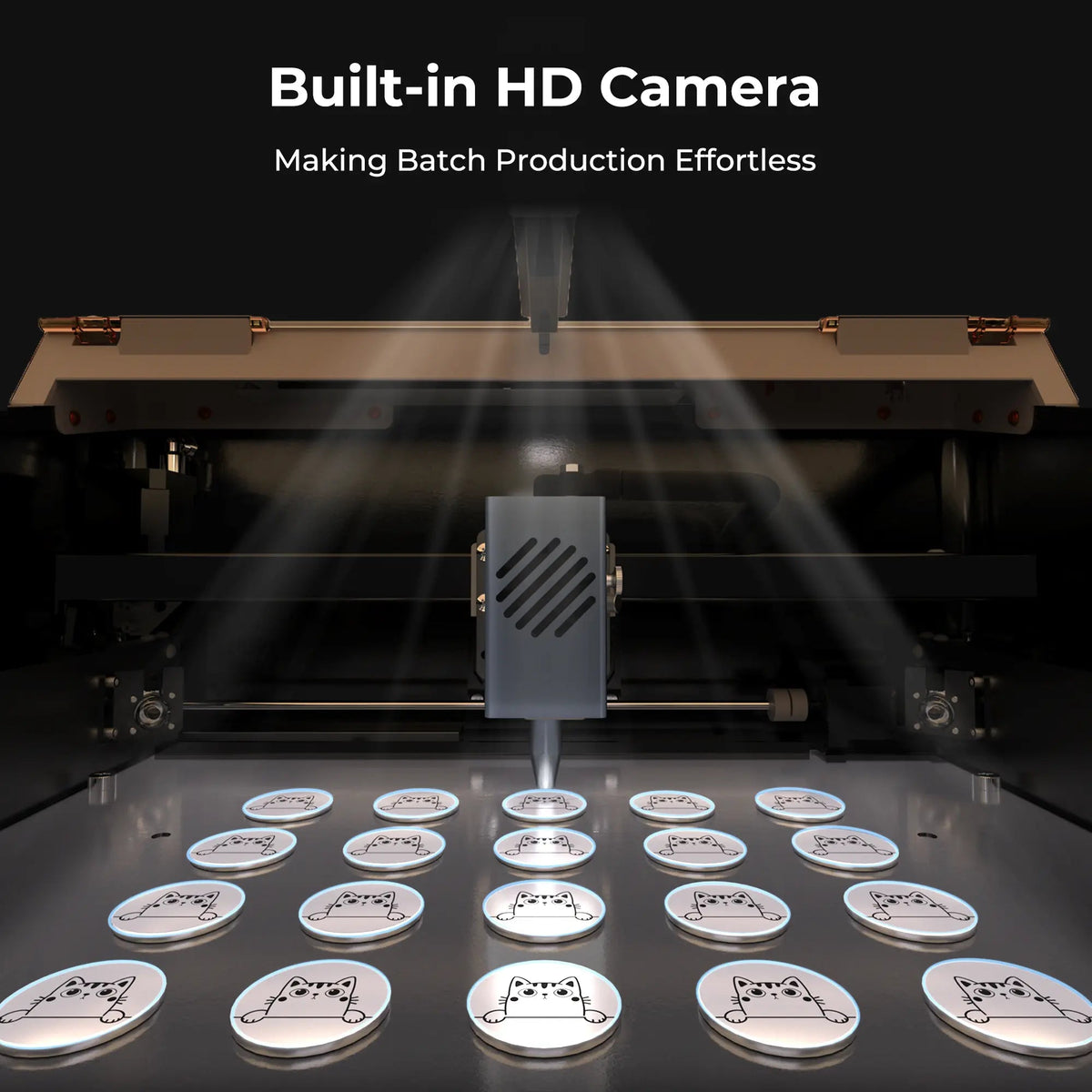 Cámara HD de la grabadora láser Ortur R2 20W grabando posavasos en tanda