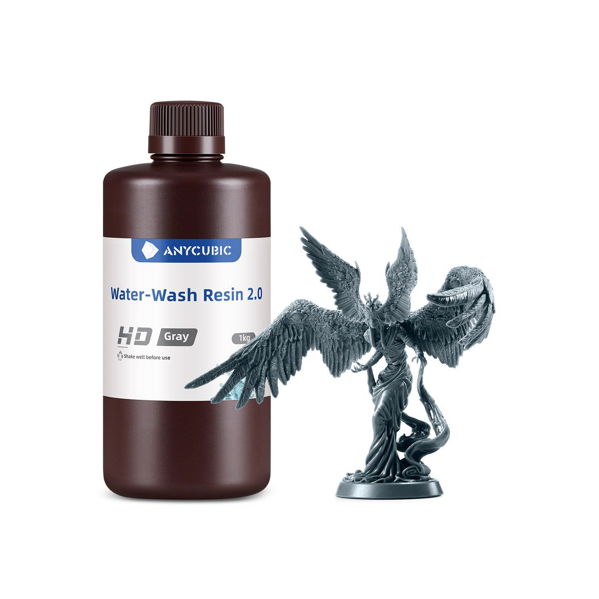 Bote de 1 kg de resina Anycubic Water-Wash 2.0 HD gris lavable al agua