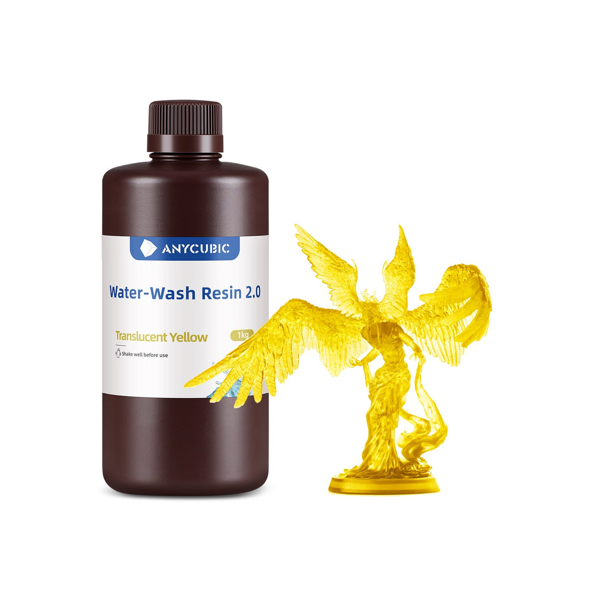 Bote de 1 kg de resina Anycubic Water-Wash 2.0 lavable al agua color Water Wash 2.0 Amarillo Translúcido