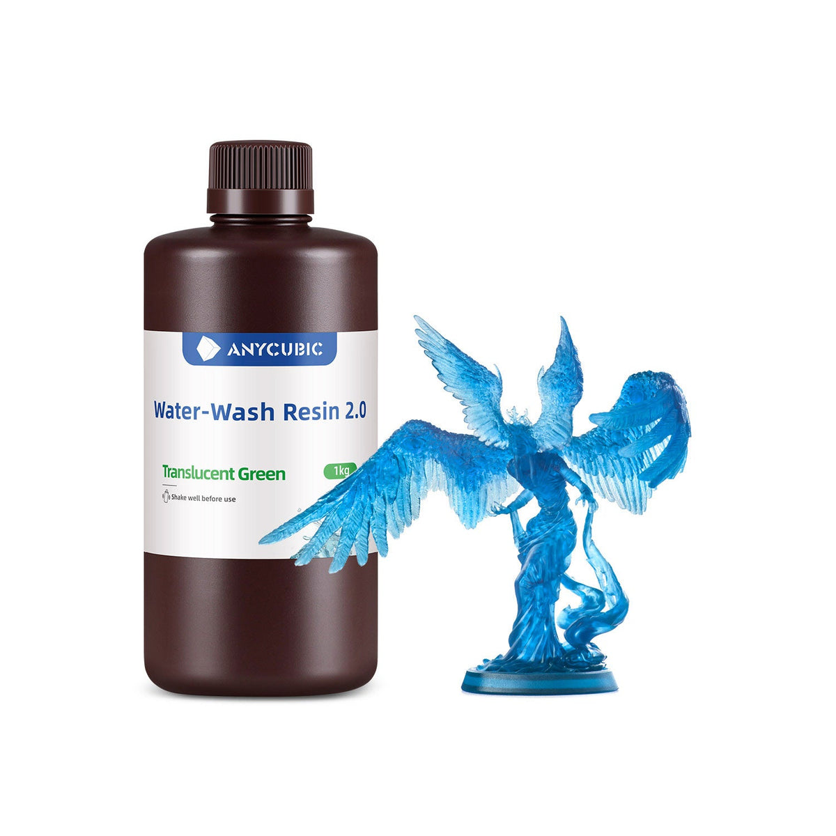 Bote de 1 kg de resina Anycubic Water-Wash 2.0 lavable al agua color Water Wash 2.0 Azul Translúcido