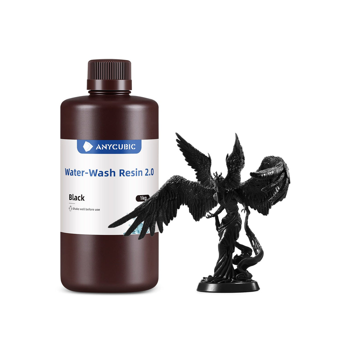 Bote de 1 kg de resina Anycubic Water-Wash 2.0 lavable al agua color Water Wash 2.0 Negro